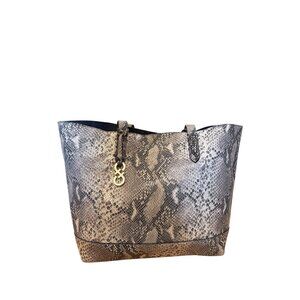 Cole Haan Leather Snakeskin-Embossed Tote Bag With Gold Hardware Snap Close EUC
